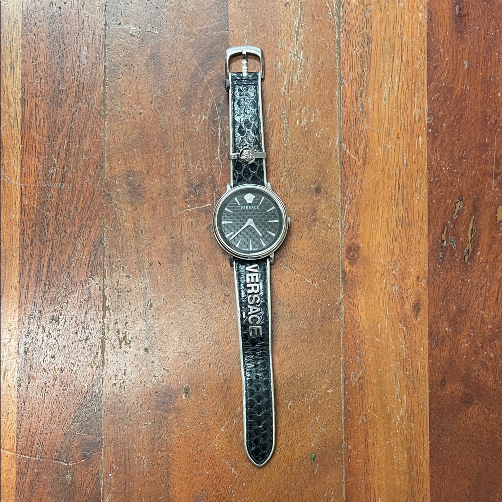 Versace Black Textured Strap Watch